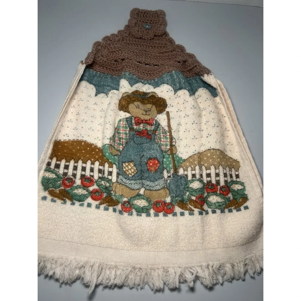 Vintage‎ Fringed Crocheted Hanging Kitchen Hand Towel -